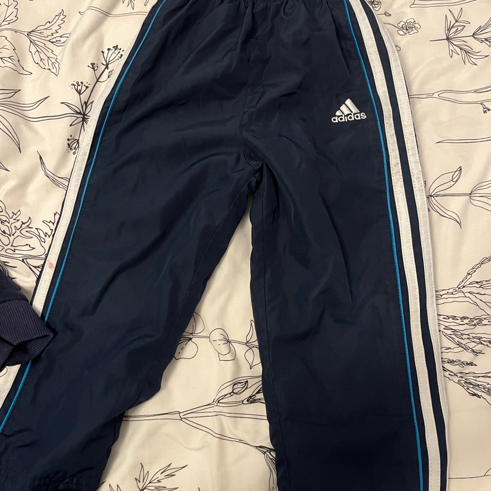 adidas Navy Track Pants with Light Blue and White Stripes